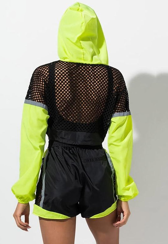 Fishnet Long Sleeve Hoodie Jacket and Shorts Sets
