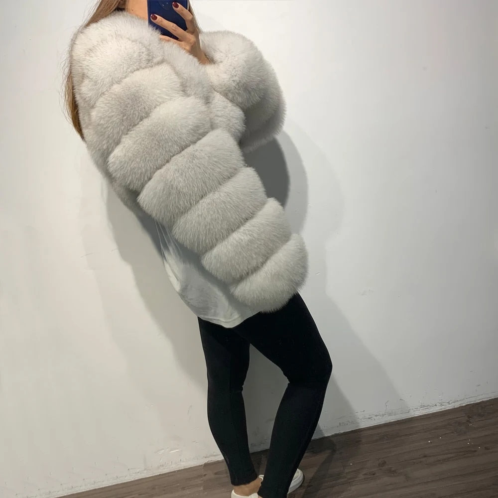 Pattern Real Fox Fur Coats Short