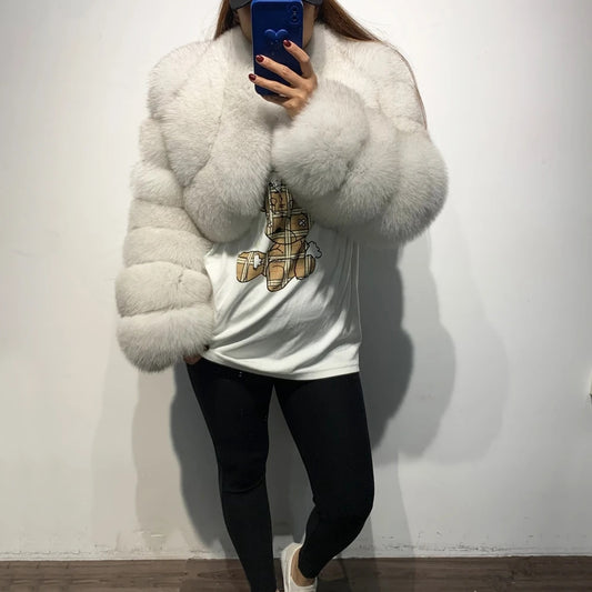 Pattern Real Fox Fur Coats Short