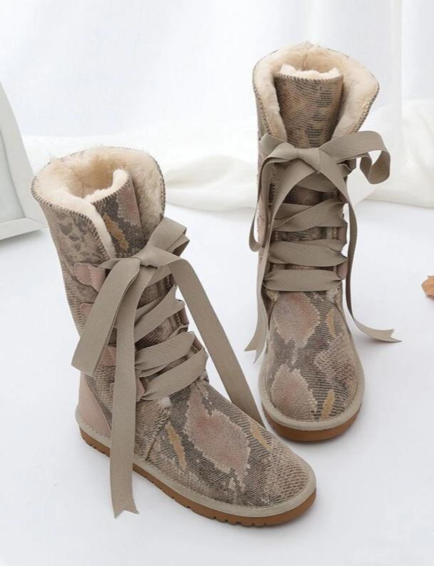 Snakeskin Genuine Leather High Boots