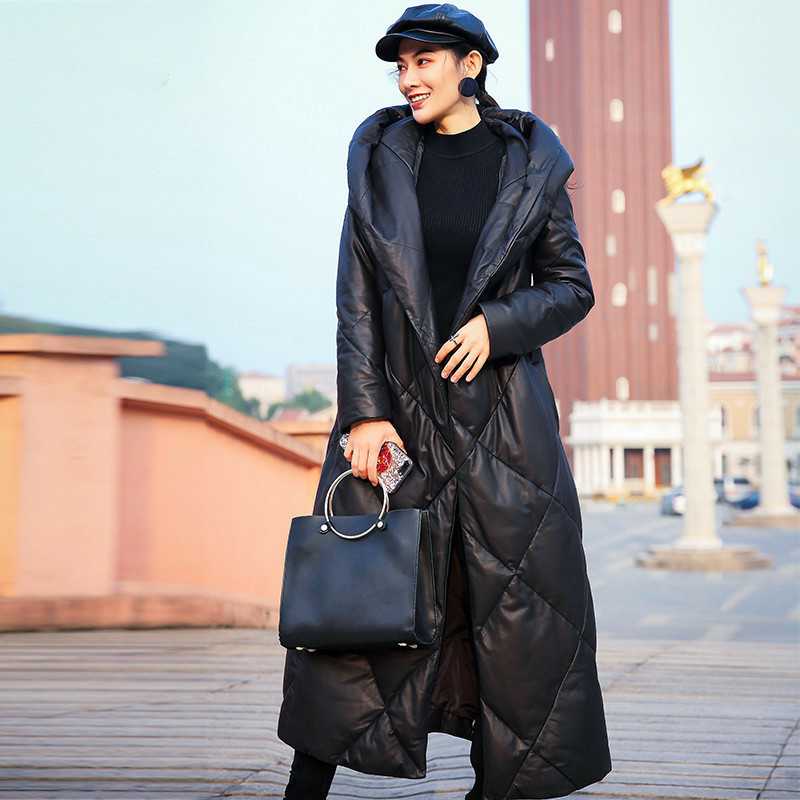 Genuine Leather Duck Down Hooded X-Long Coat