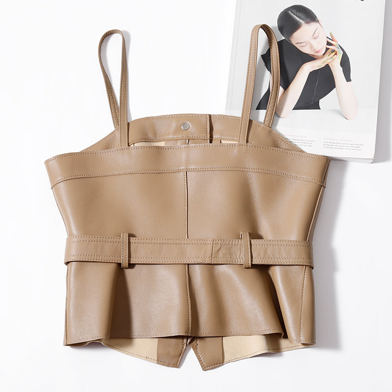 Genuine Leather Tube Strap Crop Tops