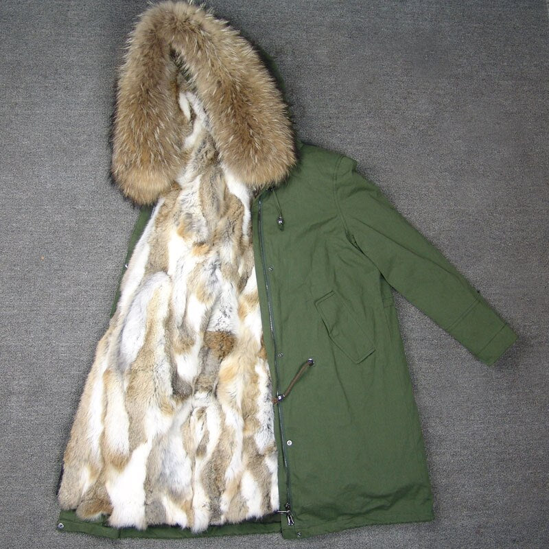 Genuine Rabbit Fur Lining Long Parka Coats