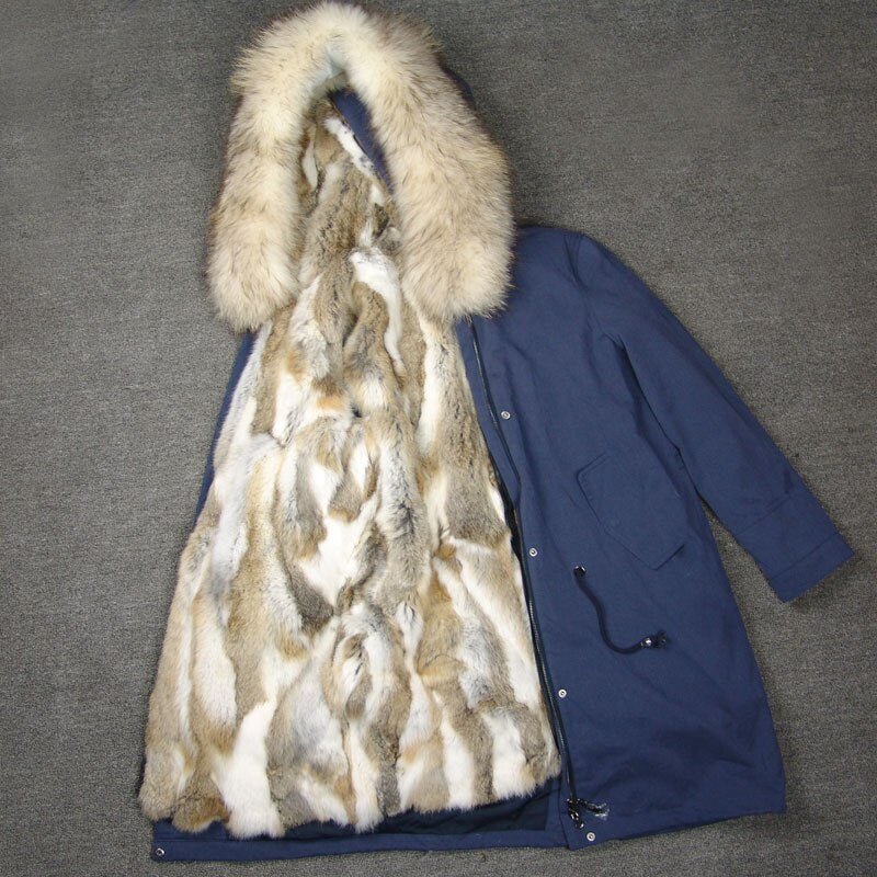 Genuine Rabbit Fur Lining Long Parka Coats