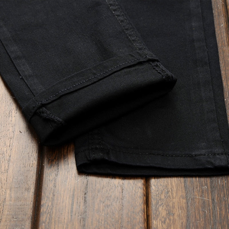 Black Double Knee Zipper Straight Jeans