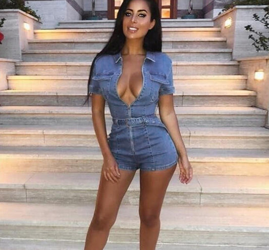 Blue Denim Zip Up Rompers