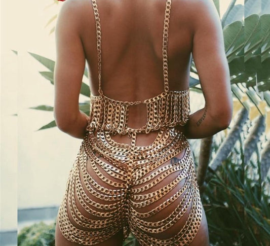 Handmade Gothic Body Chain Crop Top and Shorts Sets