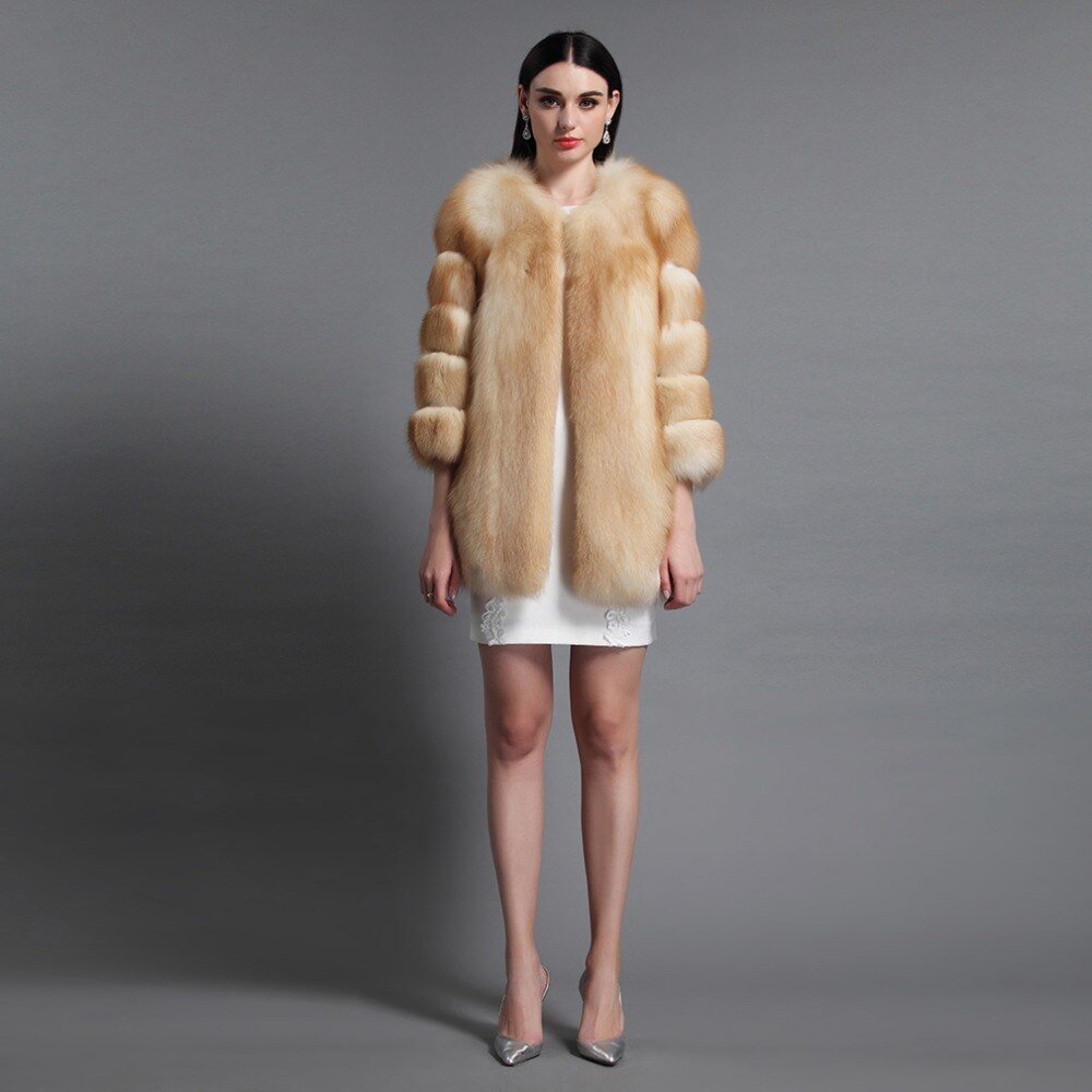 Red Fox Fur Full Pelt Three Quarter Sleeve Fur Coat