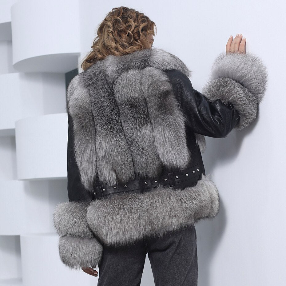 Genuine Leather Coats With Fluffy Real Fur Pattern