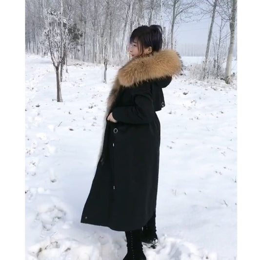 Extra Long Coat Real Fur Lining Detachable Real Fur Parka