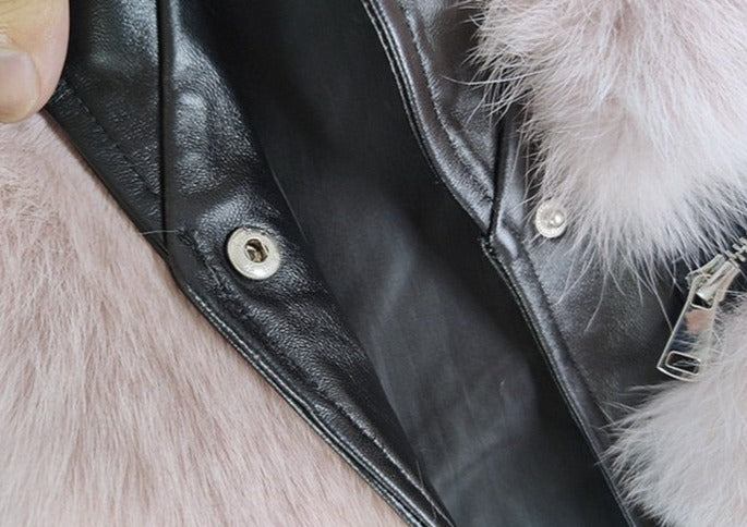 Real Natural Fox Fur Moto Vest For Girls