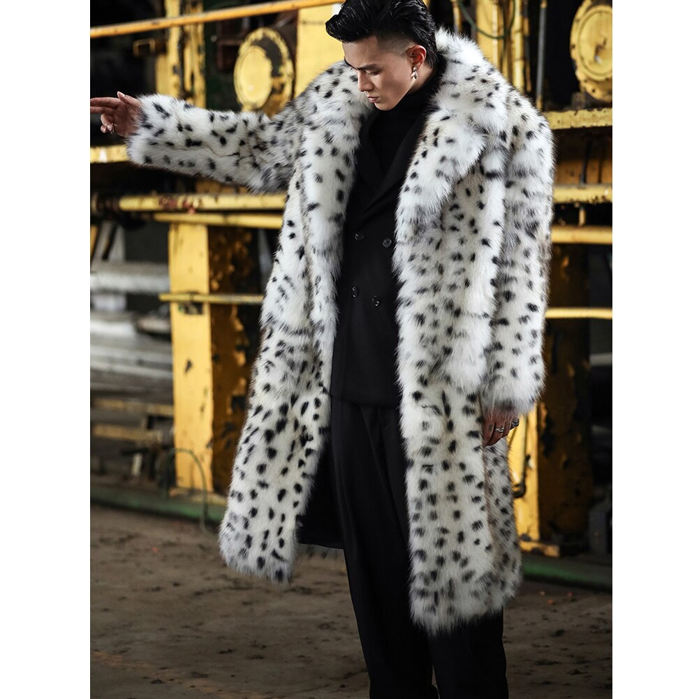 White Leopard Pattern Real Fox Fur Long Coat