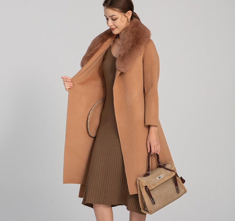 Real Wool Real Fox Fur Collar Long Coats