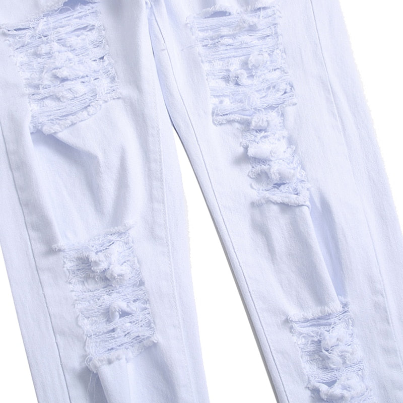 Straight Multi Hole Distressed Denim Jeans
