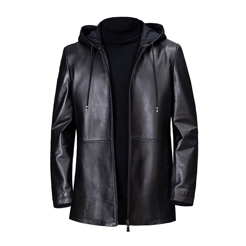 Genuine Leather Coat Hooded