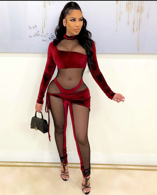 Sheer Mesh Long Sleeve Jumpsuits