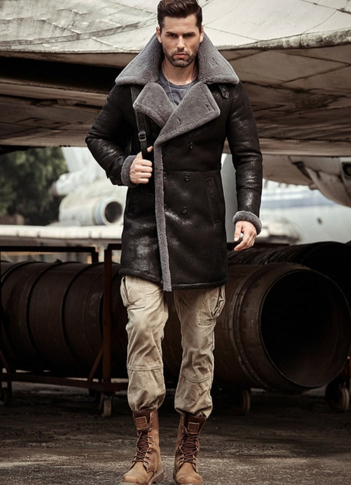 Genuine Leather Long Coats Tall Collar B3 Aviation
