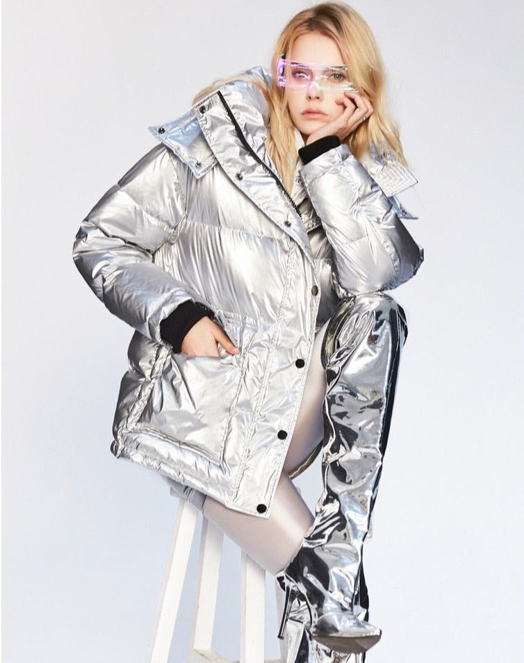 Shiny Hooded Duck Down Puffer Jackets