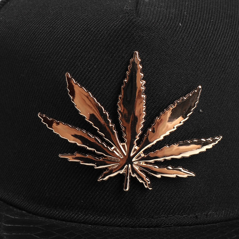 Cannabis Leaf Pu Snake Leather Brim Snapback Hats