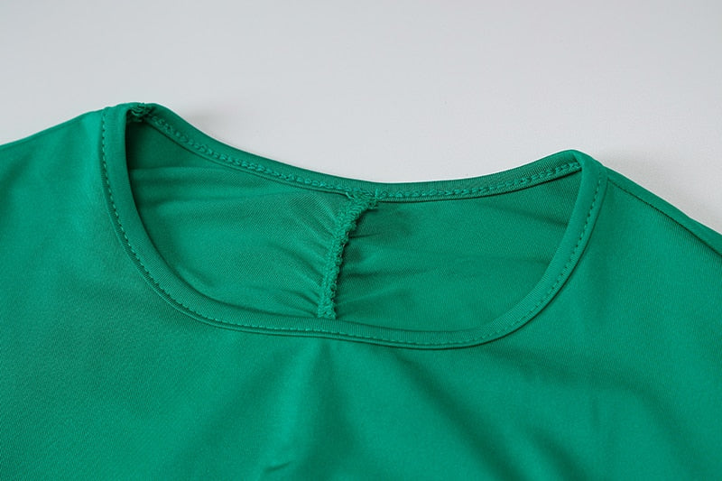 Green Hollow Ruched Back Midi Dress