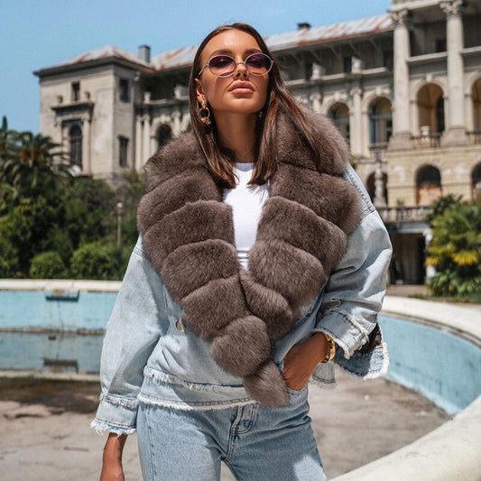 Denim Jackets Real Fur Collar