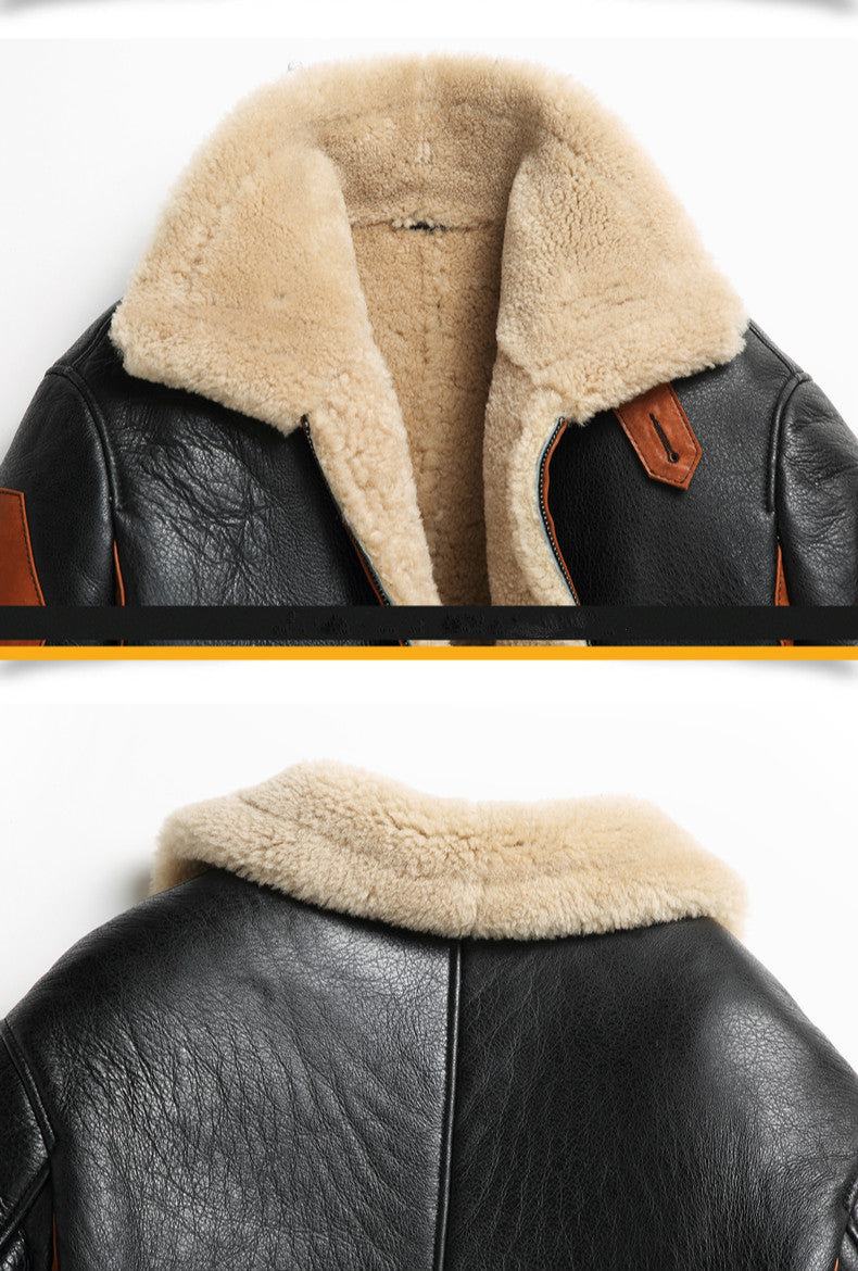 Two Tone Genuine Leather Shearling Fur Coat
