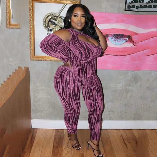 One Shoulder Long Sleeve Jumpsuits Plus Size