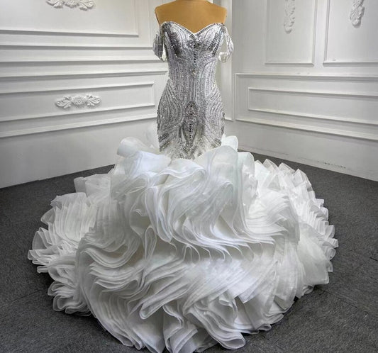 Luxury Sequin Bodycon Ruffles Mermaid Extended Wedding Dresses