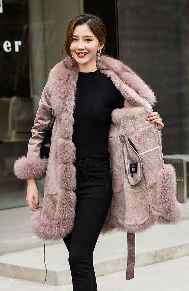 Genuine Leather Real Rabbit & Fox Fur Long Coats