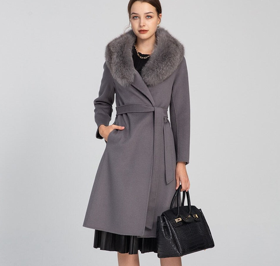 Real Wool Real Fox Fur Collar Long Coats