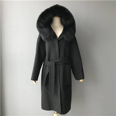 Cashmere Pea Coats Real Fur Hoodie & Cuffs