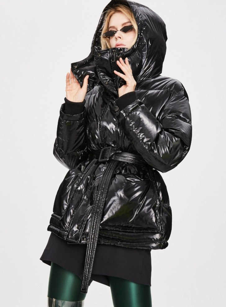 Shiny Hooded Duck Down Puffer Jackets