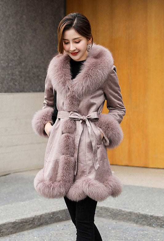 Genuine Leather Real Rabbit & Fox Fur Long Coats