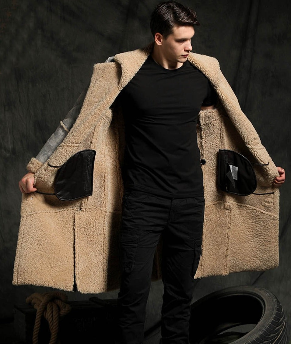 Jungle Brown Real Shearling Fur Long Coat