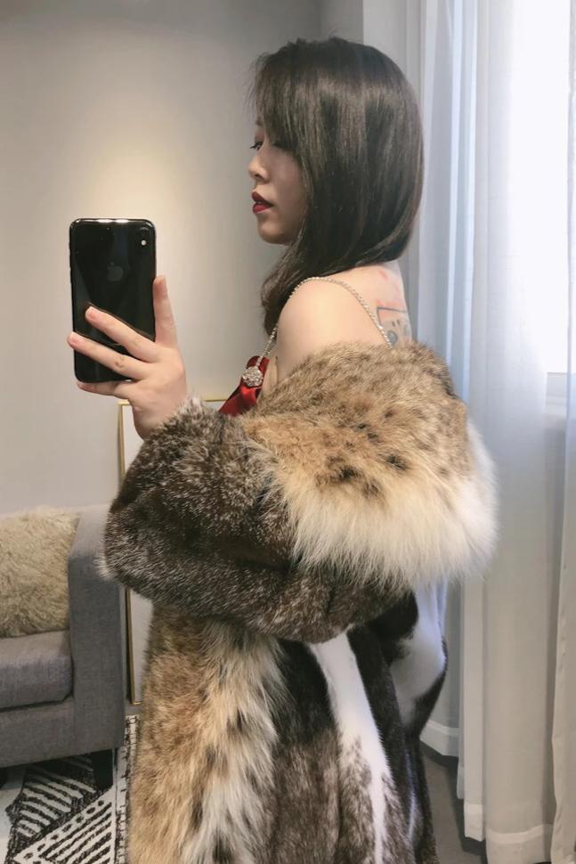 Mink Fur With Bobcat Fur Big Collar Maxi Coat