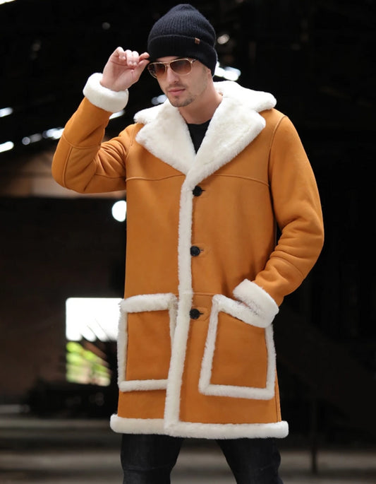 Genuine Leather Real Shearling Fur Lining/Trim Long Coats