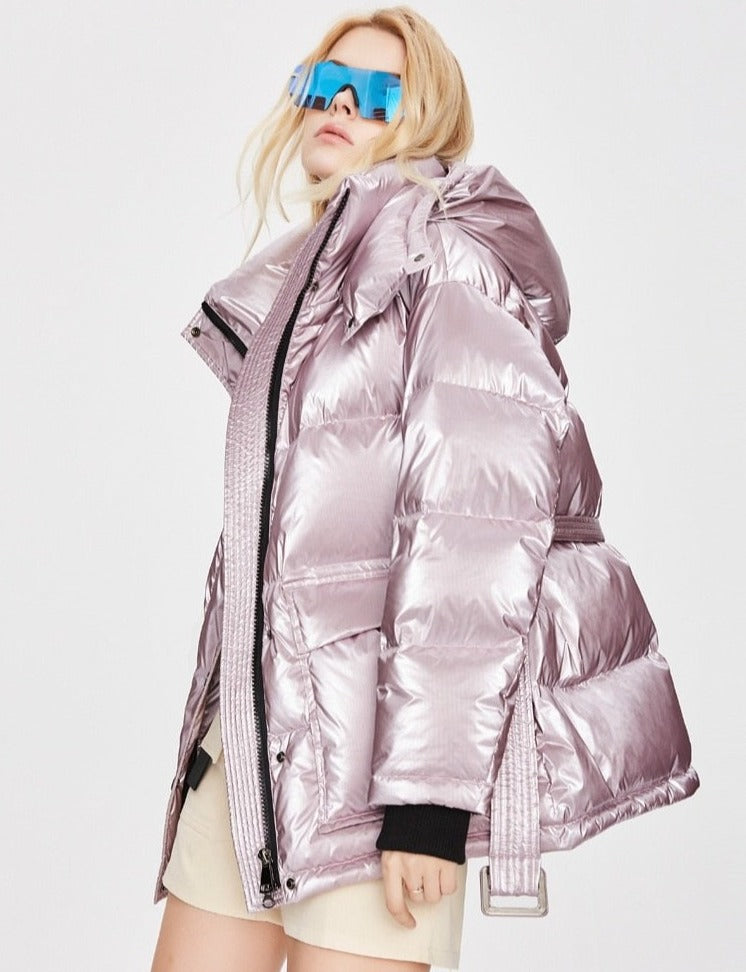 Shiny Hooded Duck Down Puffer Jackets