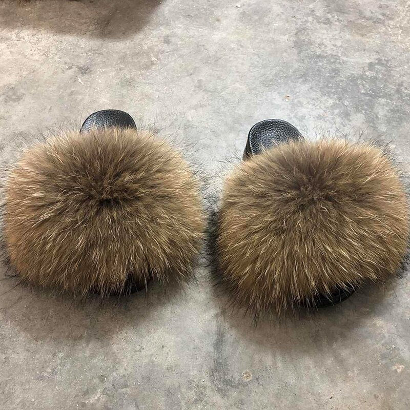 Real Fur Slides Sandals Slippers Flip Flops