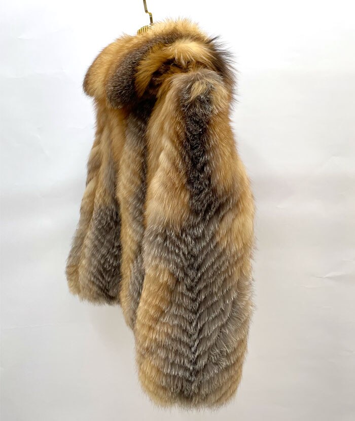 Striped Real Natural Fur Hooded Fur Coats