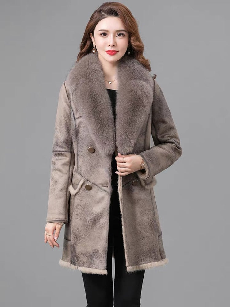 Genuine Leather Long Coats Big Fur Collar & Liner