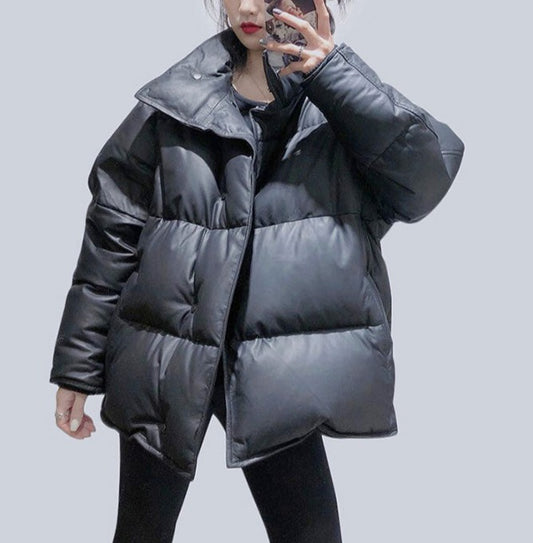 Genuine Leather Duck Down Coat Oversized