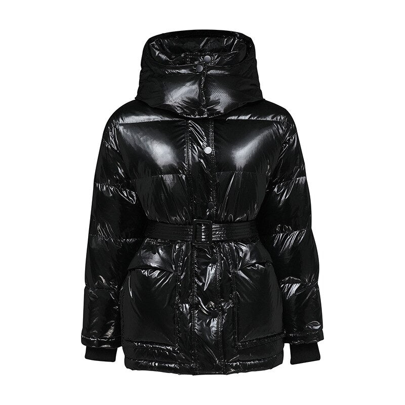 Shiny Hooded Duck Down Puffer Jackets