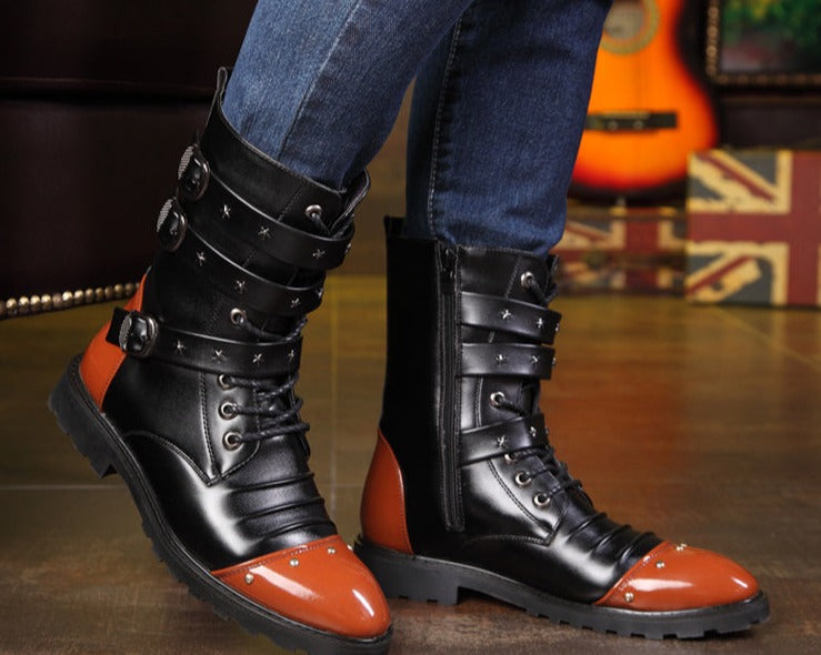 Rock Star Moto Boots 3 Buckle Strap High Tops