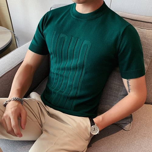 Knitted O-Neck Slim Fit Short Sleeve Shirts