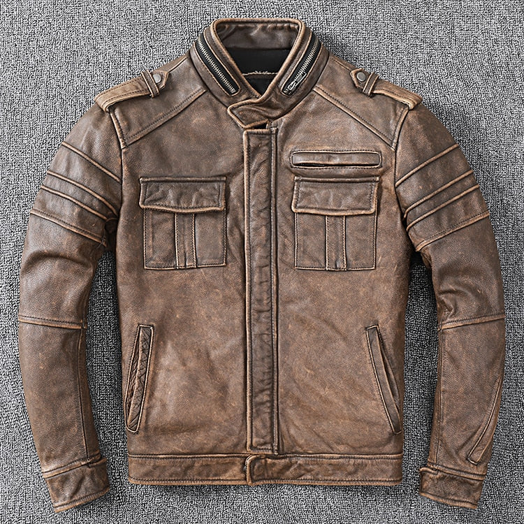 Genuine Leather Vintage Moto Jacket