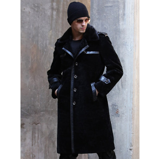 Real Shearling Long Trench Coat Mink Fur Collar