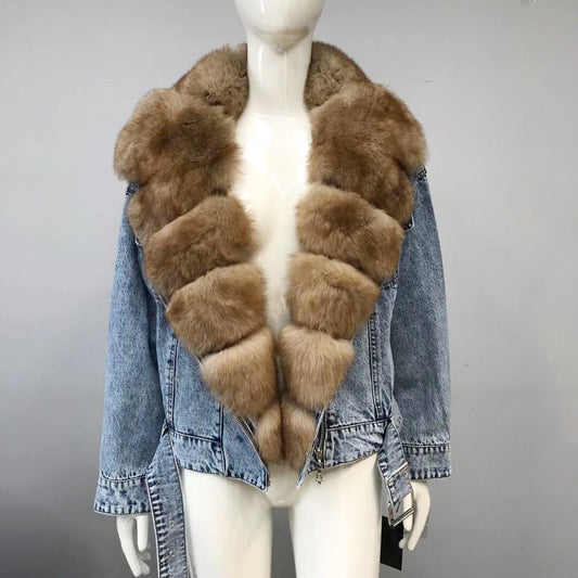 Denim Jackets Real Fur Collar