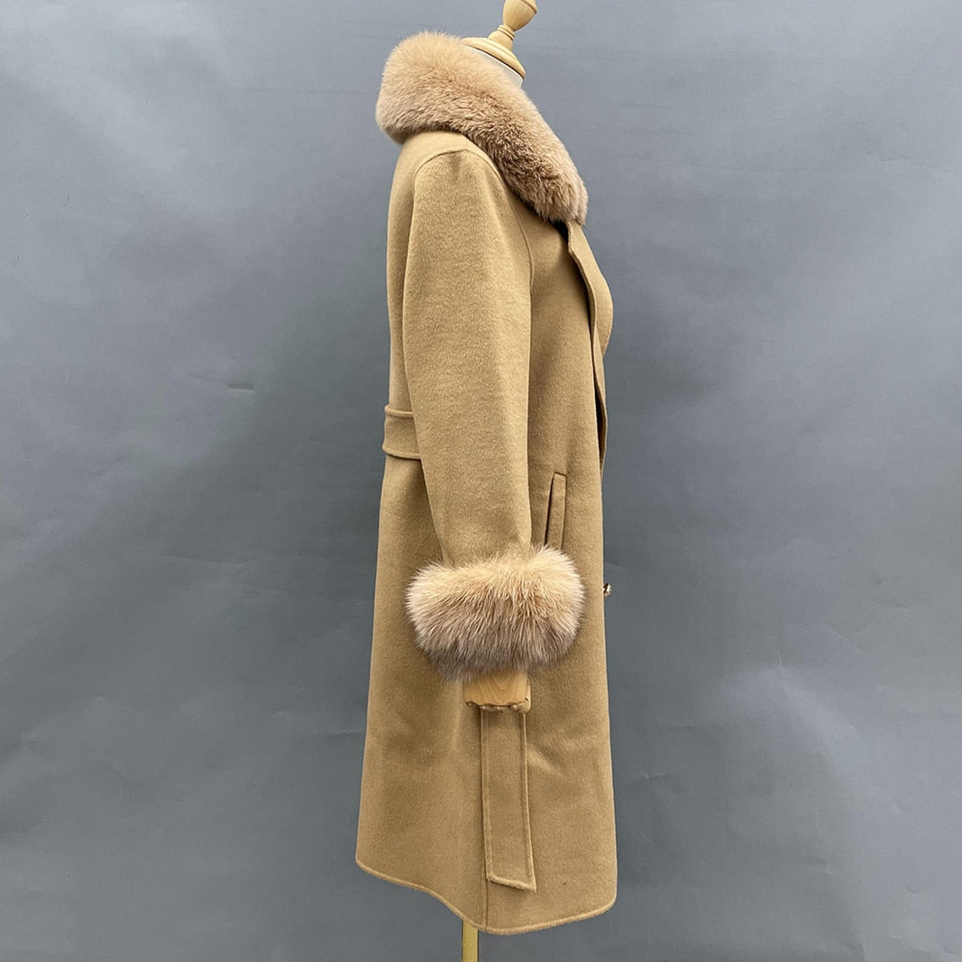 Cashmere Wool With Fox Fur Collar And Cuff Peacoats