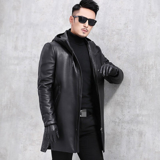 White Duck Down Genuine Leather Coat Hooded