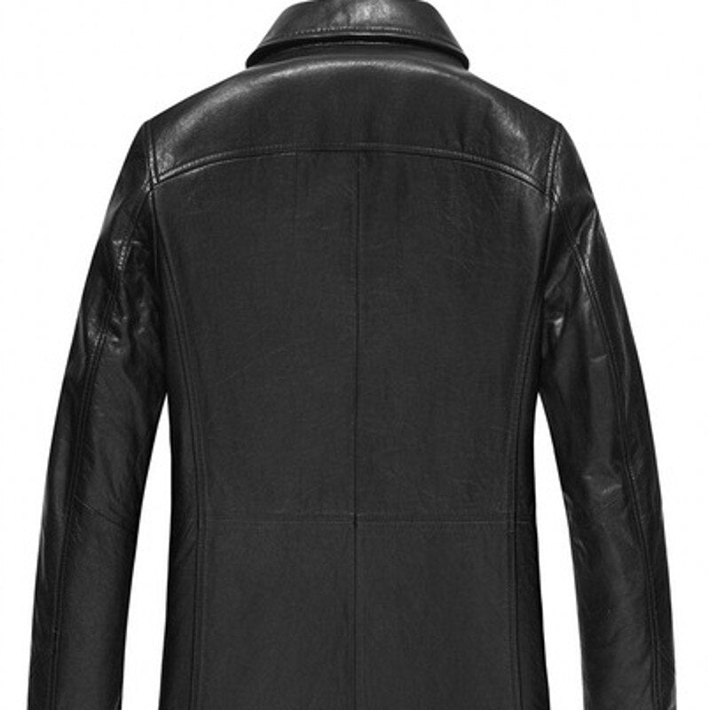 Genuine Leather Long Jackets Turn-Down Collar